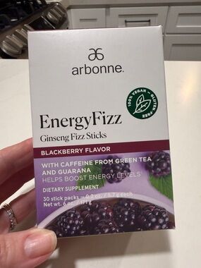 Arbonne EnergyFizz Blackberry Flavor - White and Purple Box